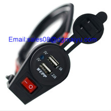 12-24V double prise de charge USB avec interrupteur pour voiture moto moto